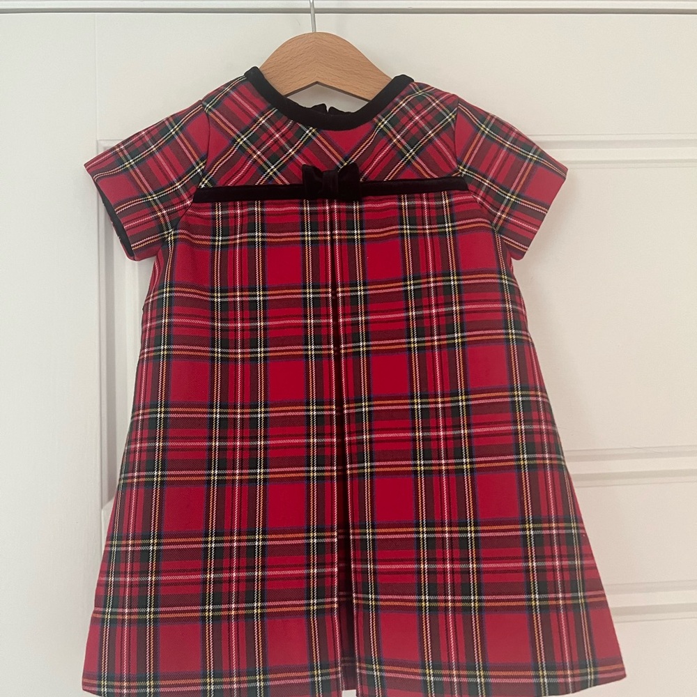 Florence Eiseman Red Plaid Dress with Black Accents size 18 months